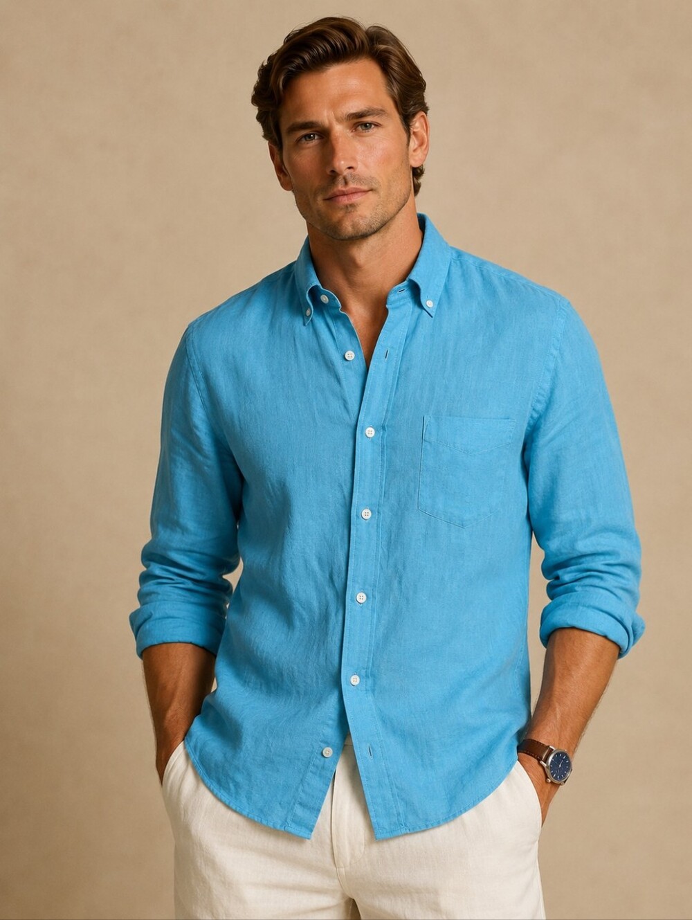 J.Crew Men's Linen Turquoise Shirt Button Down Long Slevees Coastal Grandfather